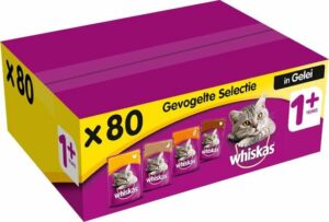 Whiskas 1+ Adult Voordeelpak Maaltijdzakjes - Gevogelte in Gelei - Kattenvoer - 80 x 100 g