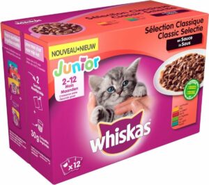 Whiskas Junior Kitten Maaltijdzakjes - Vleesselectie in Saus - Kitttenvoer - 48 x 100 g